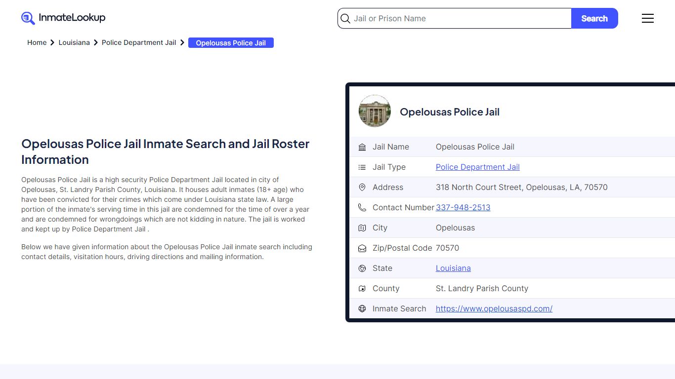 Opelousas Police Jail (LA) Inmate Search Louisiana - Inmate Lookup